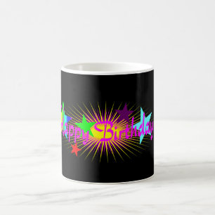 Caneca De Café Feliz Aniversário Rosa Colorida