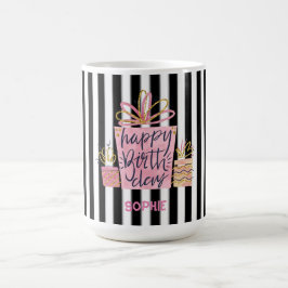 Caneca De Café Feliz Aniversário Rosa, Presente, Black & White St