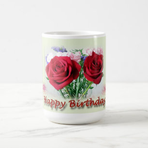 Caneca De Café Feliz Aniversário Rosa vermelha Floral