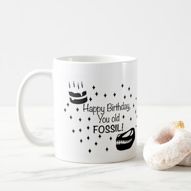 Caneca De Café Feliz Aniversário Seu Velho Fóssil, Feliz Aniversá (Com Donut)