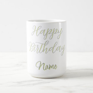Caneca De Café Feliz aniversário verde cinza pastel nome data mod