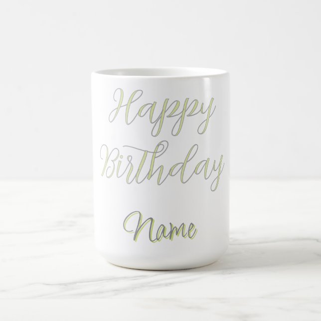 Caneca De Café Feliz aniversário verde cinza pastel nome data mod (Centro)