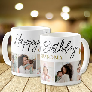 Caneca De Café Feliz Aniversário Vovó 5 Colagem de Fotos Lembranç