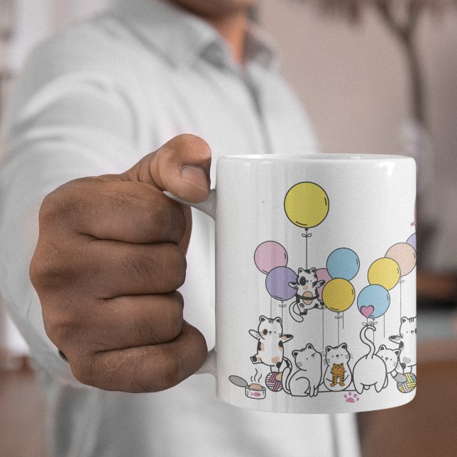 Caneca De Café Feliz Ano Com Gatos (Happy Year With Playing Cats Coffee Mug)