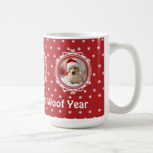 Caneca De Café "Feliz Ano de Woods" Cachorro no Natal