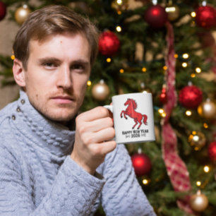 Caneca De Café Feliz Ano Novo 2026 Gráfico de Cavalo Vermelho