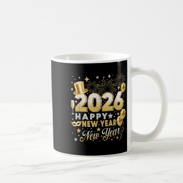 Caneca De Café Feliz ano novo 2026 Novo Ano Festa Ballon Família  (Direita)