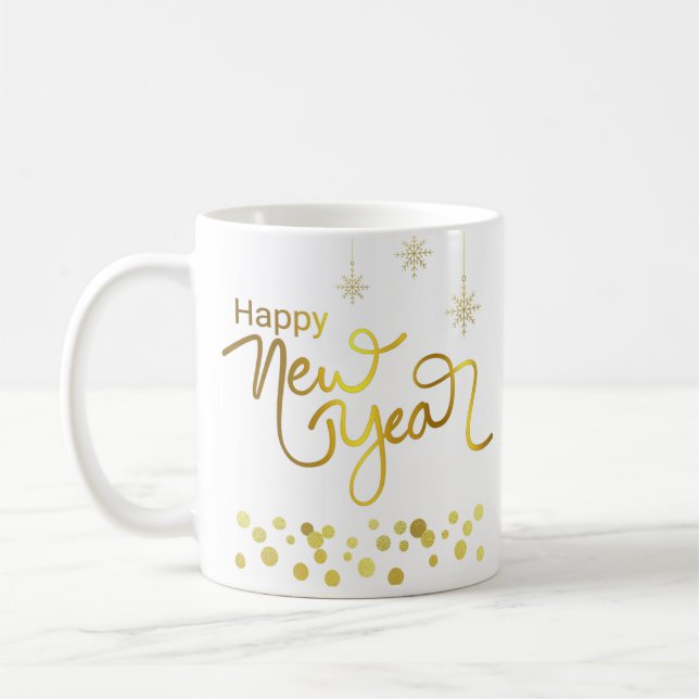 Caneca De Café Feliz ano novo Elegante Dourado (Esquerda)