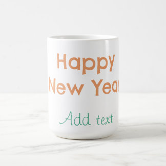 Caneca De Café Feliz ano novo laranja verde nome data moderno ret