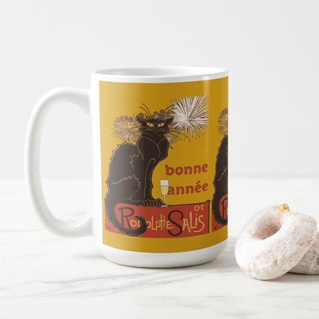 Caneca De Café Feliz Ano Novo Le Chat Noir  (Com Donut)