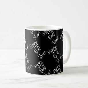 Caneca De Café Feliz ano novo! Tipografia Moderna Branca Negra