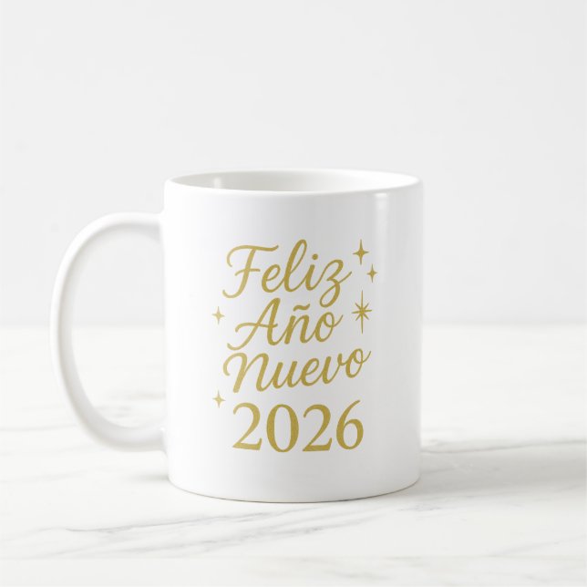 Caneca De Café Feliz Año Nuevo 2026 ✨ | Elegant Gold New Year  (Esquerda)