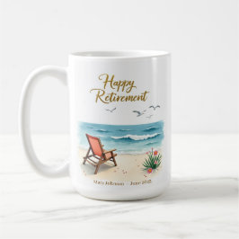 Caneca De Café Feliz Aposentadoria Personalizada Aquarela Praia