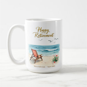 Caneca De Café Feliz Aposentadoria Personalizada Aquarela Praia