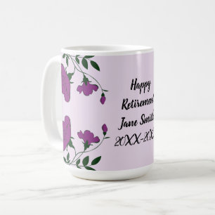 Caneca De Café Feliz aposentadoria Roxo Floral Funcionário