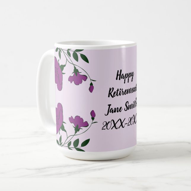 Caneca De Café Feliz aposentadoria Roxo Floral Funcionário (Frente Esquerda)