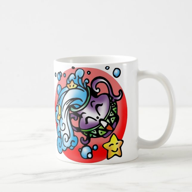 Caneca De Café Feliz Aquarius Purple Cartoon Vase derramando água (Direita)
