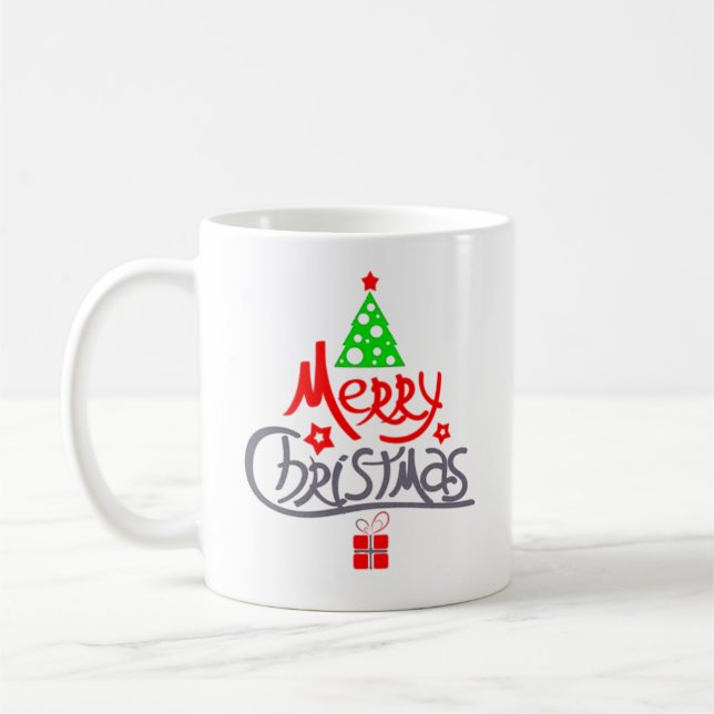 Caneca De Café Feliz Árvores de Natal com Presente (Esquerda)