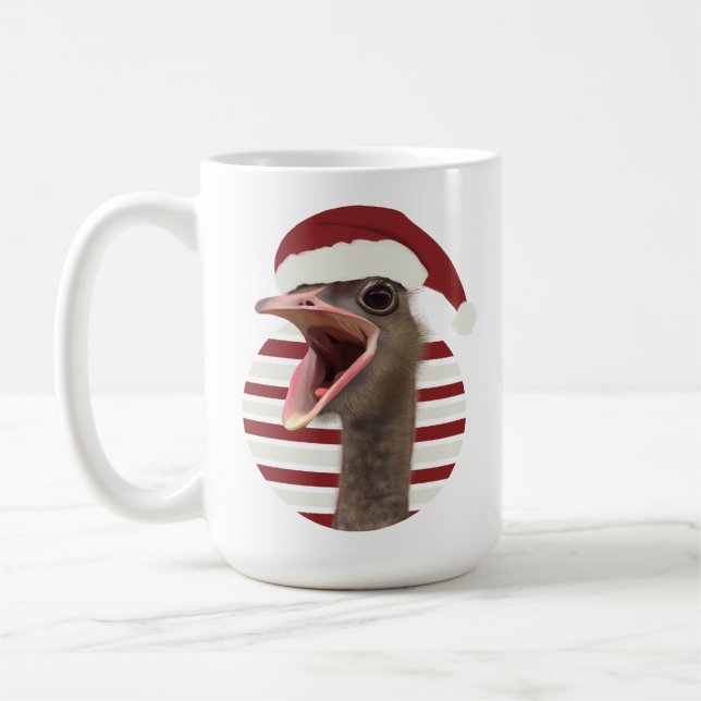 Caneca De Café Feliz avestruz Natal Com Papai Noel (Esquerda)