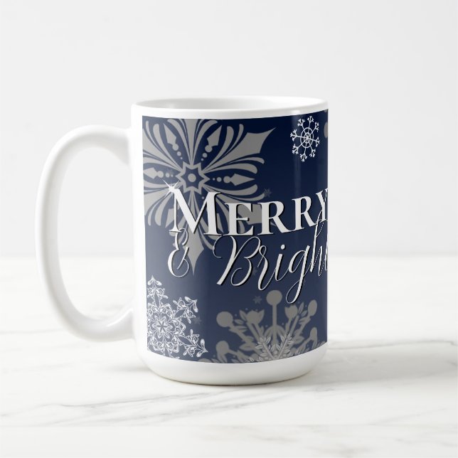 Caneca De Café Feliz azul e flocos de neve brilhantes Natal (Esquerda)