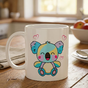 Caneca De Café Feliz bebê coala sorridente com corações amorosos.