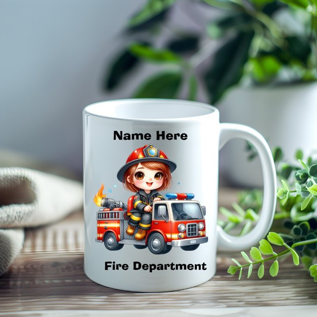 Caneca De Café Feliz bombeiro conduz caminhão vermelho (Criador carregado)