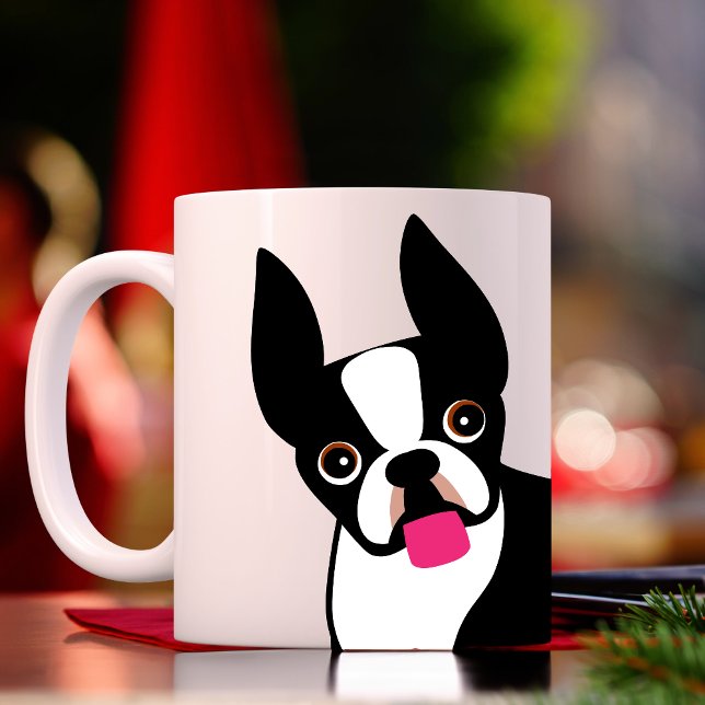 Caneca De Café Feliz Boston Terrier Black and White (Criador carregado)
