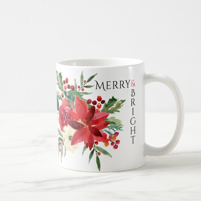 Caneca De Café Feliz Bright Elegante Poinsettia Natal Floral (Direita)