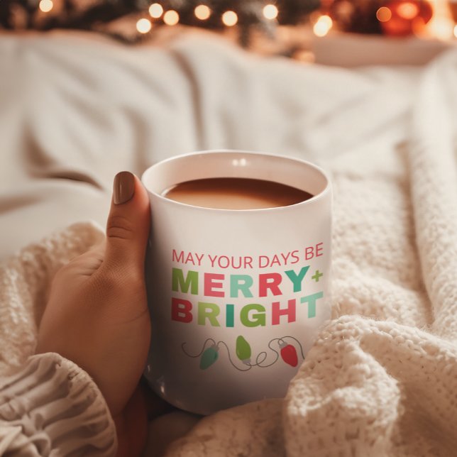 Caneca De Café Feliz + Bright Moderno Canhão de Natal (Merry and Bright Christmas Mug)