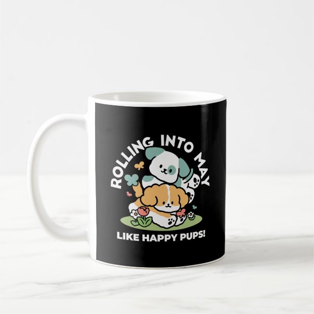 Caneca De Café Feliz Cachorro A Cair Em Maio - Arte Canina Kawaii (Esquerda)