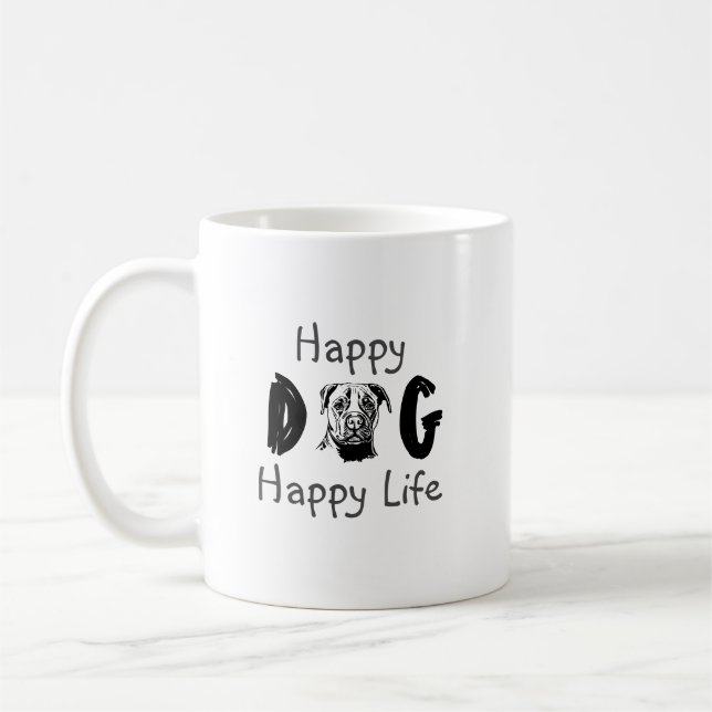 Caneca De Café Feliz Cachorro Feliz Vida Feliz (Esquerda)