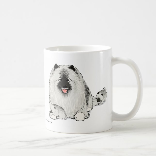 Caneca De Café Feliz Cachorro Keeshond com Cachorros Bonitos (Direita)