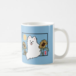 Caneca De Café Feliz Cachorro Spitz com Soma Girassóis