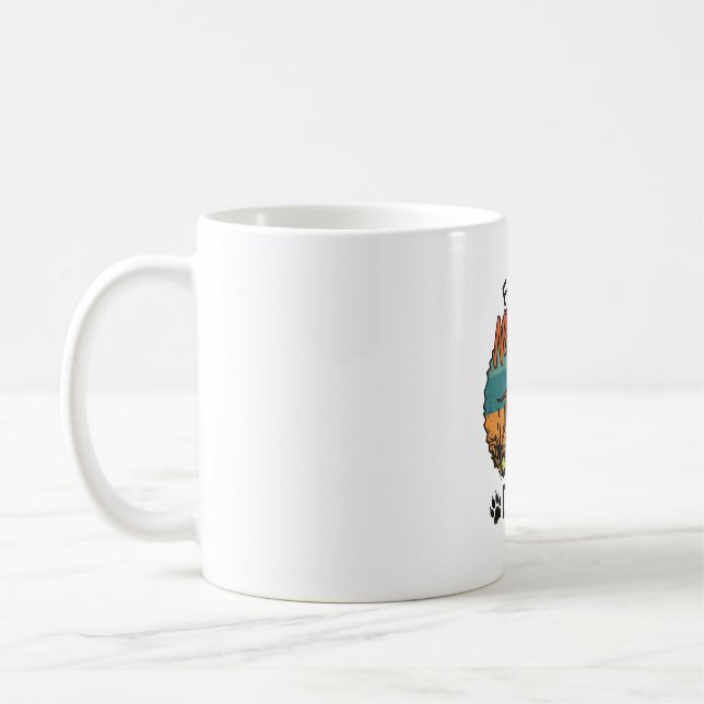Caneca De Café Feliz Cachorro Travesso Marrom Sol Retro Pegadas (Esquerda)