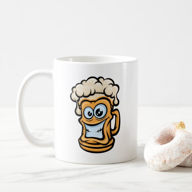 Caneca De Café Feliz Cama De Cerveja, Ilustração Engraçada (Com Donut)