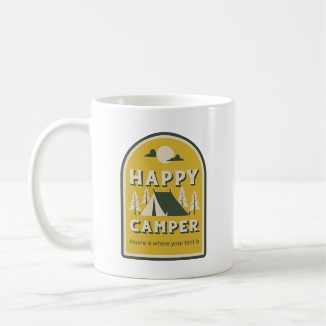 Caneca De Café Feliz Camper, Lar É Onde Está O Tent (Esquerda)