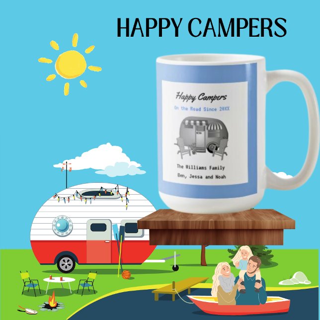 Caneca De Café Feliz Camper RV Family Coffee Mug (Happy Camper Personalized Family Mug.)