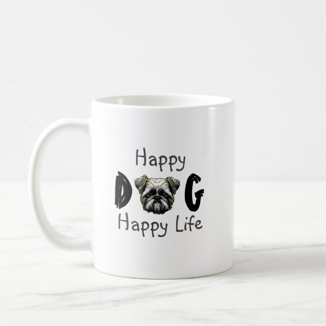 Caneca De Café Feliz Cão Feliz Vida (Esquerda)