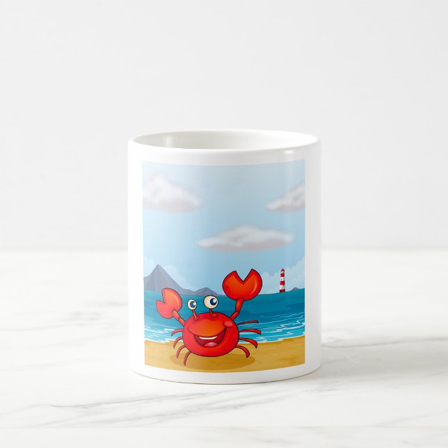 Caneca De Café Feliz Caranguejo Em Uma Praia (Criador carregado)