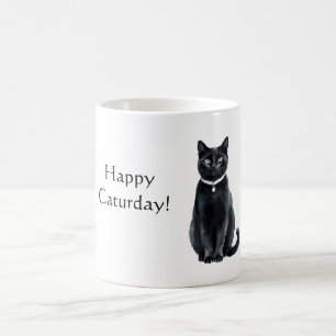 Caneca De Café Feliz Caturday Gato Preto