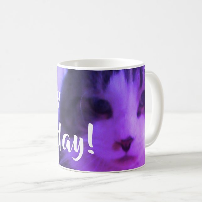 Caneca De Café Feliz Caturday Gato Roxo Fofo (Frente Esquerda)