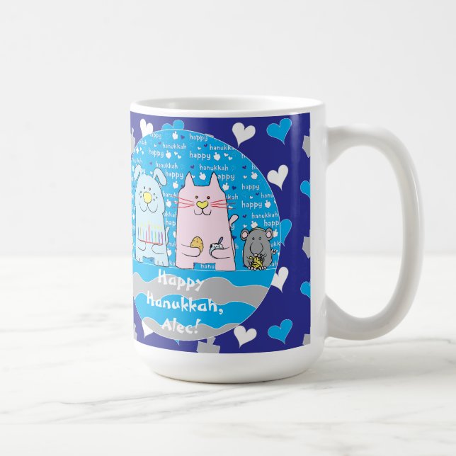 Caneca De Café Feliz Chanukah/Hanukkah PETS Blue Mug (Direita)