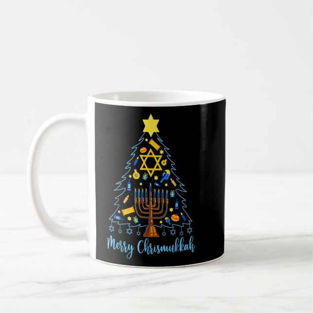 Caneca De Café Feliz Chrismukkah Árvore de Natal Feliz Hanu (Esquerda)