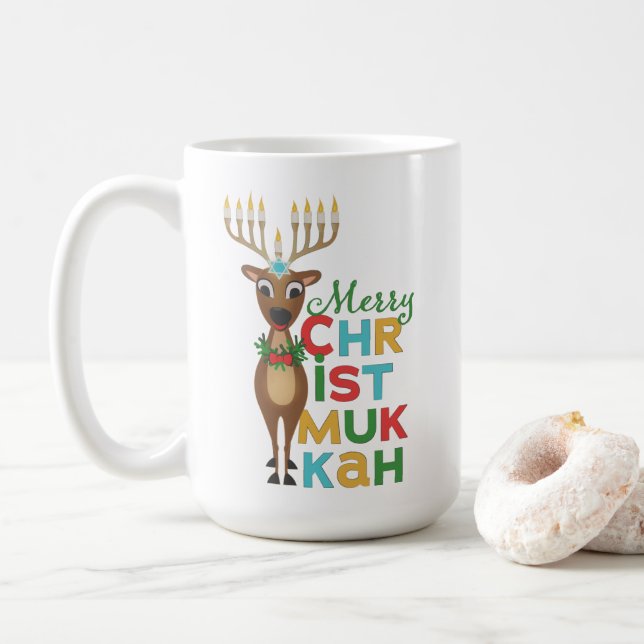 Caneca De Café Feliz Christmukkah Reindeer (Com Donut)