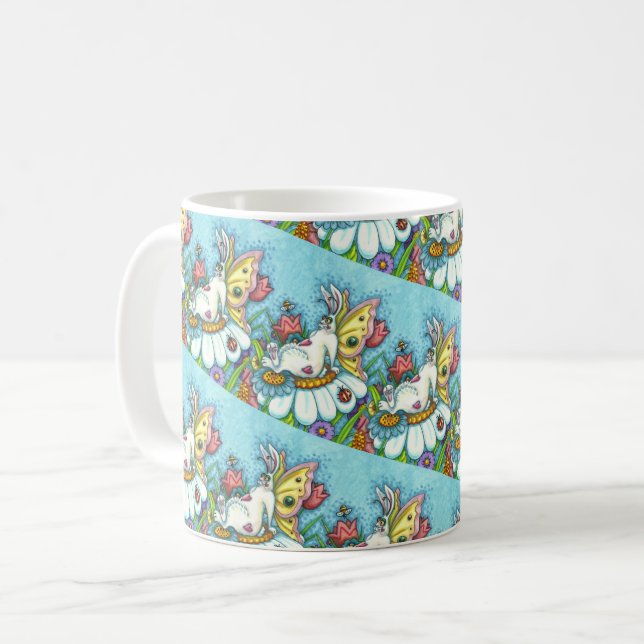 CANECA DE CAFÉ FELIZ COELHO DE PRIMAVERA FLUTTERBUN, REPETIÇÃO DO (Frente Esquerda)