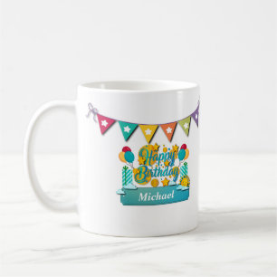 Caneca De Café Feliz Comboio De Aniversário Com Bichinhos