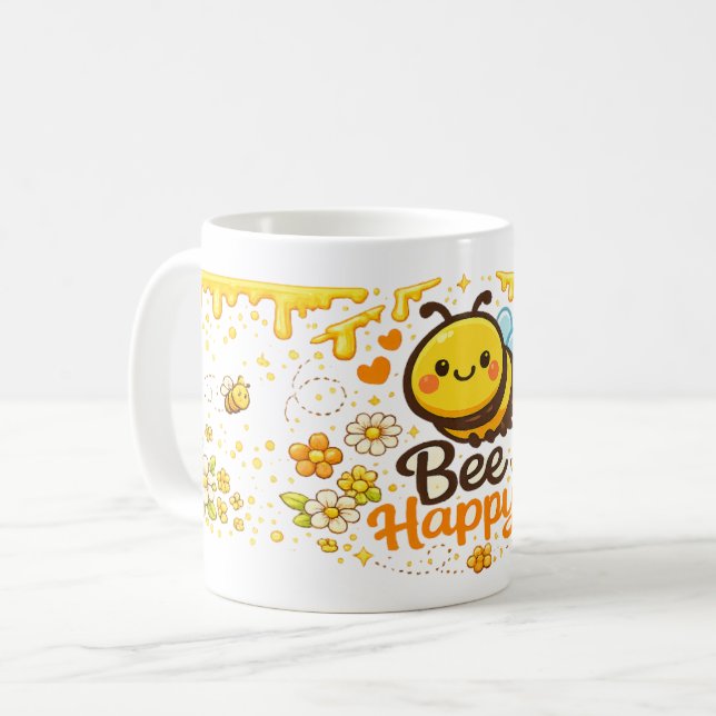 Caneca De Café Feliz como uma Abelha (Frente Esquerda)