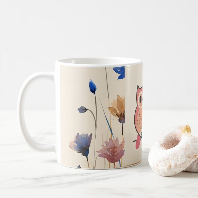 Caneca De Café Feliz Coruja Clássica Mug (Com Donut)