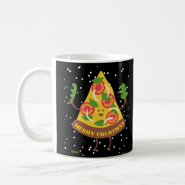 Caneca De Café FELIZ CRUSTMAS ideia engraçada de pizza de natal (Esquerda)