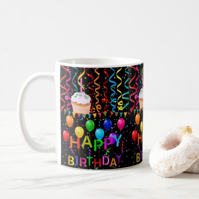 Caneca De Café Feliz Cupcake de Aniversário (Com Donut)